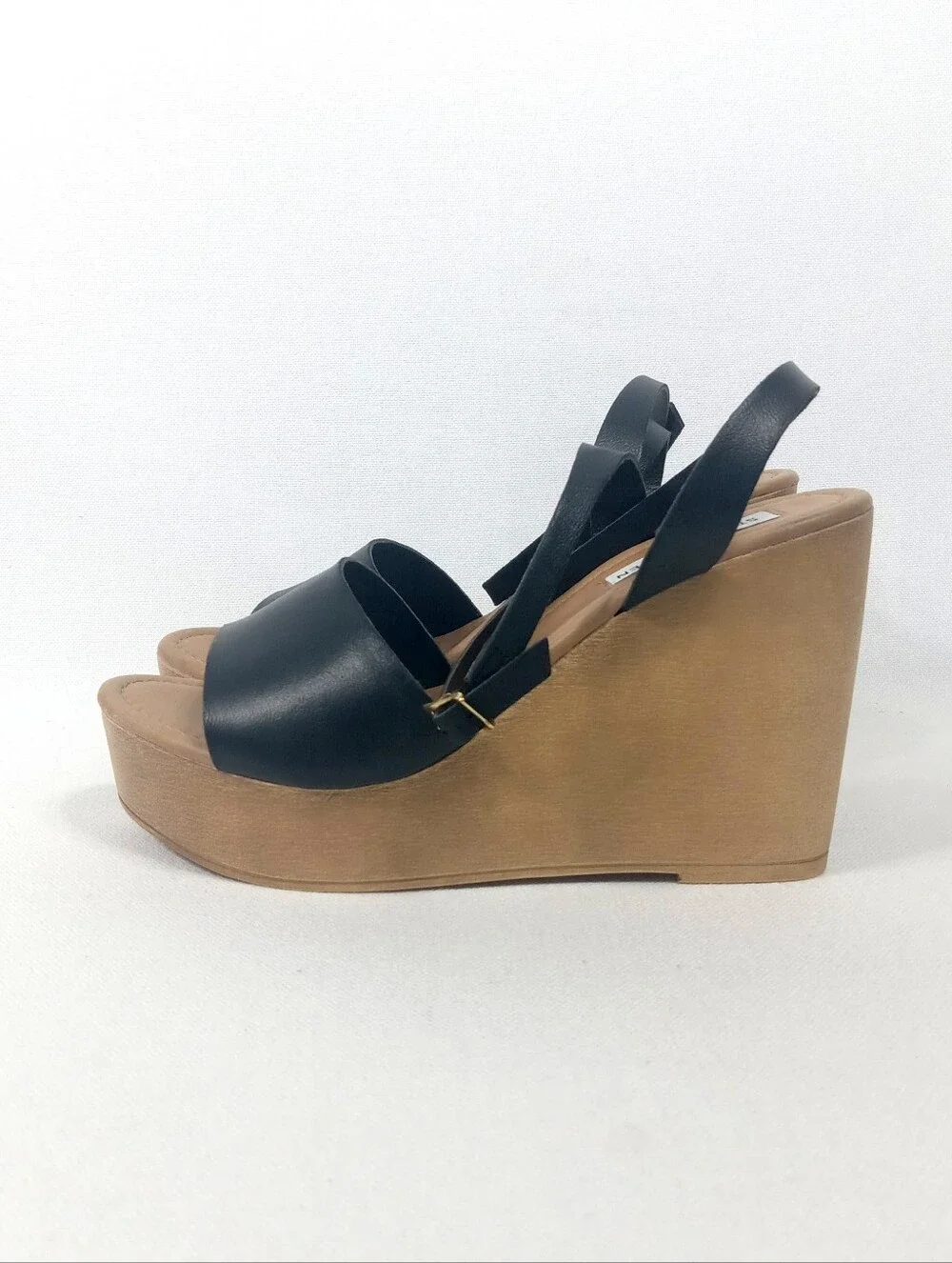 STEVE MADDEN Black Wedge Platform Sandals with Ankle Strap Women's Size 8.5